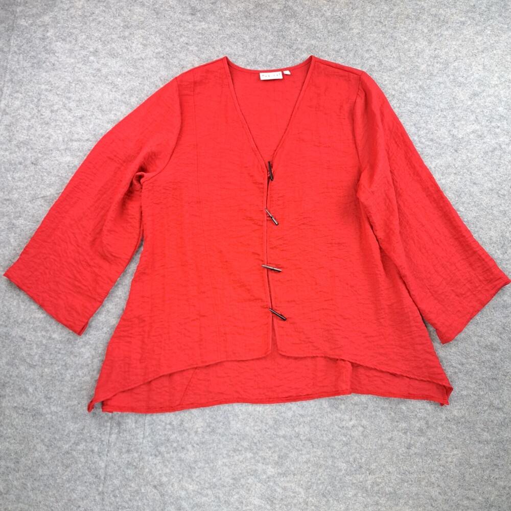 Habitat Shirt Womens Extra Large Red Long Sleeve Blouse Lagenlook Tunic Kimono